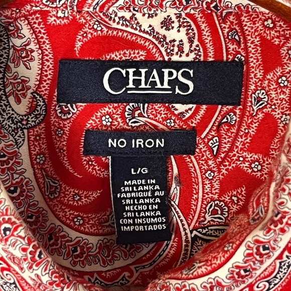 Chaps Womens Large Red Paisley No Iron Button Down Long Sleeve Shirt Cotton EUC - Picture 3 of 10